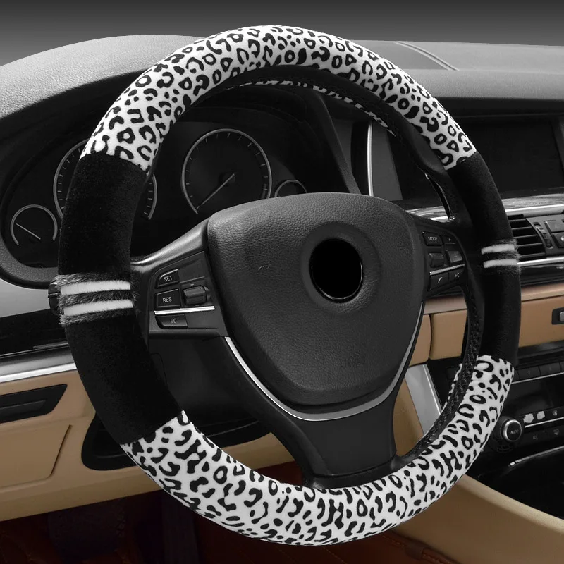 Новый леопардовый плюшевый автомобильный чехол на руль для автомобиля зимние