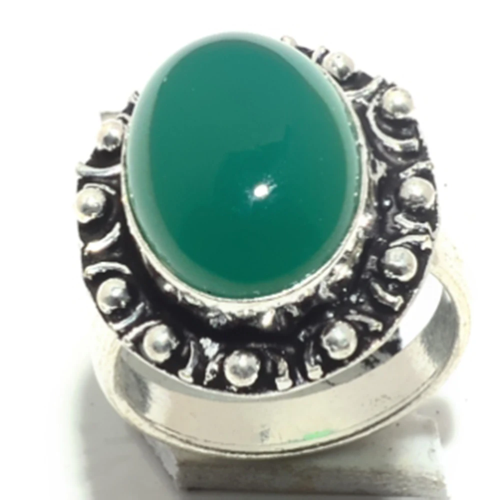 

Подлинное кольцо зеленого оникса серебряное накладное на медь, ручная работа, женское ювелирное изделие в подарок, размер США: 6,75