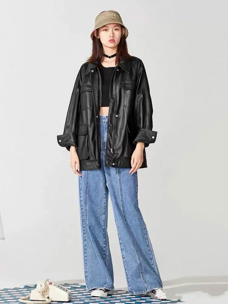 

JCHB 2021 Genuine Leather Jacket Women Korean Style Sheepskin Coat Female Casual Coats and Jackets Spring Autumn Femme Veste Pp