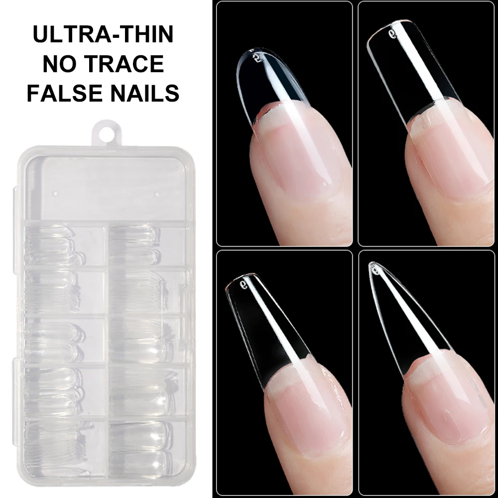 

100Pcs/Box Clear White UV Gel Polish False Nail Tips Press On Tips Full Cover Coffin Stick On Nails Supplies For Professionals