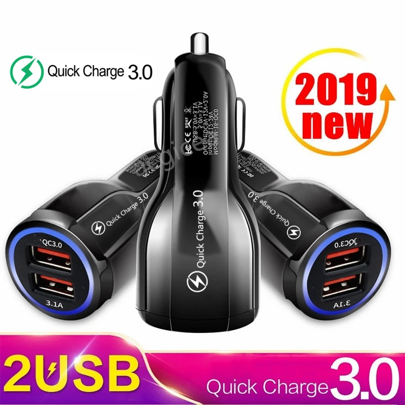 Автомобильный Зарядное устройство Quick Charge 3,0 Универсальный 2 Порты и разъёмы USB Быстрая Зарядка адаптер для samsung S9 huawei Планшеты мобильного телефона Зарядное устройство