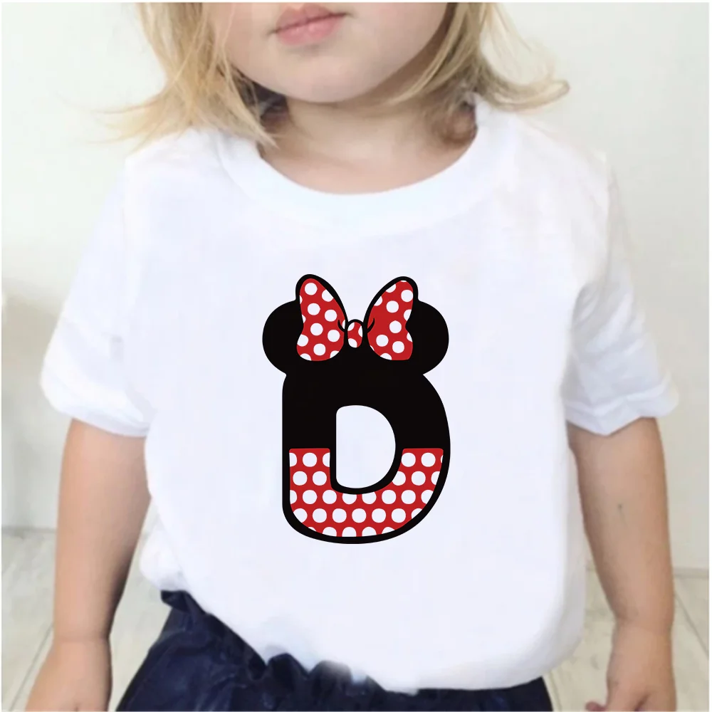 Custom Name Letter Combination High Quality Print Children T-shirt Disney Minnie Mouse Font A B C D E F G Short Sleeve Tshirts | Детская