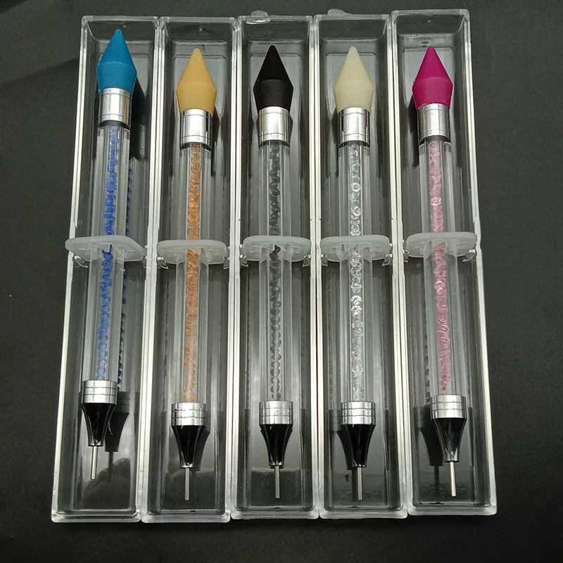 1 шт. двухсторонний точечный карандаш для дизайна ногтей восковой со стразами