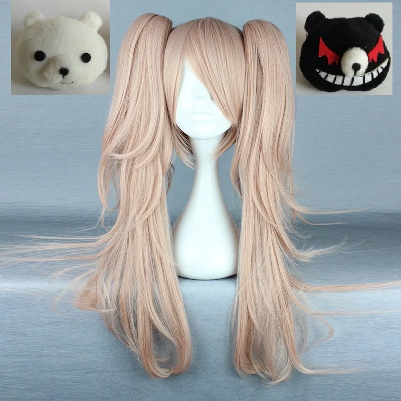 

Anime Dangan Ronpa Enoshima Junko Wig Cosplay Costume Danganronpa Women Hair Halloween Women Wigs + White Black Bear Hairpins