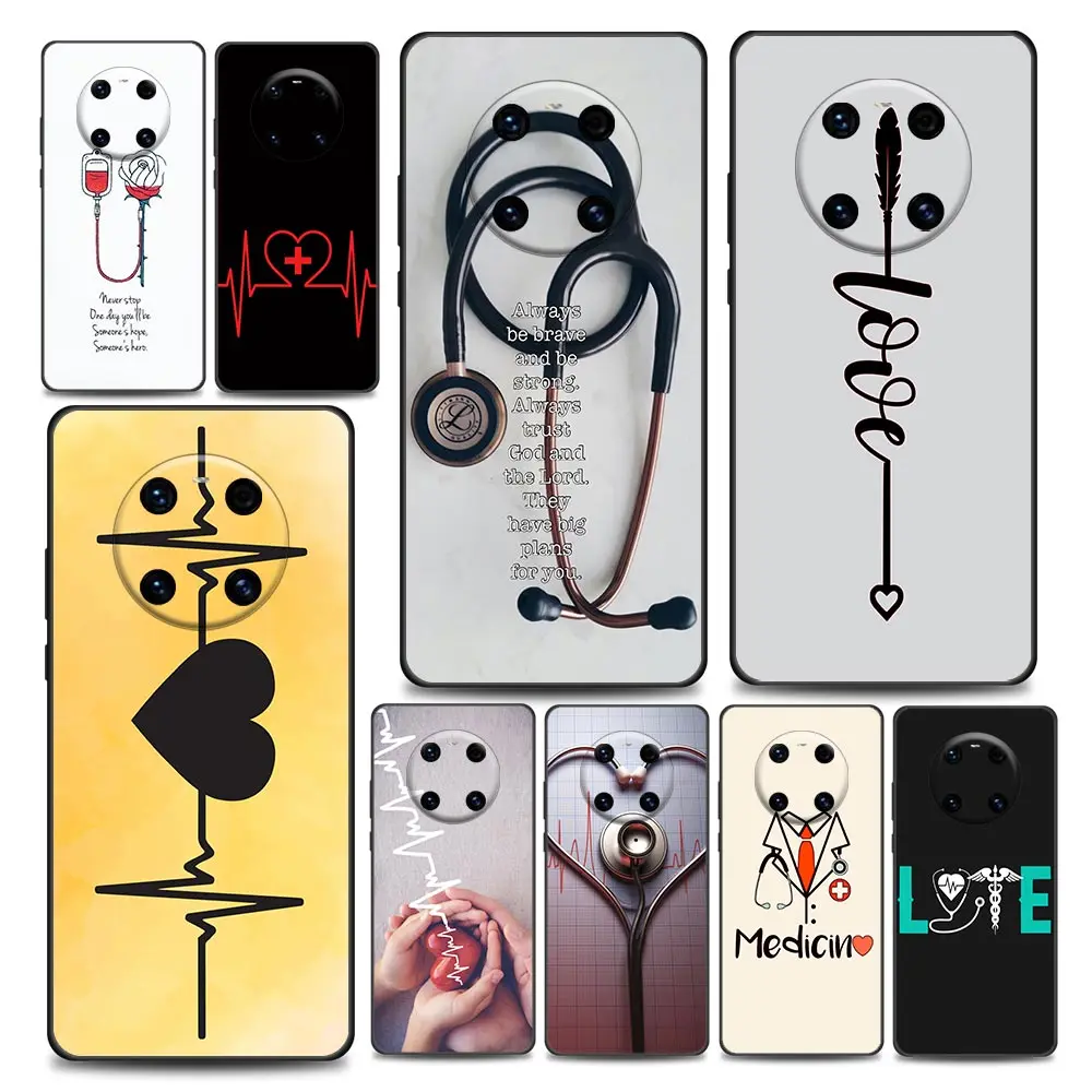 

Nurse Heart and Stethoscop Phone Case for Huawei Y6 7 9 5p 6p 8s 8p 9a 7a Mate 50 20 40 Lite Pro Plus RS Soft Silicone Cover