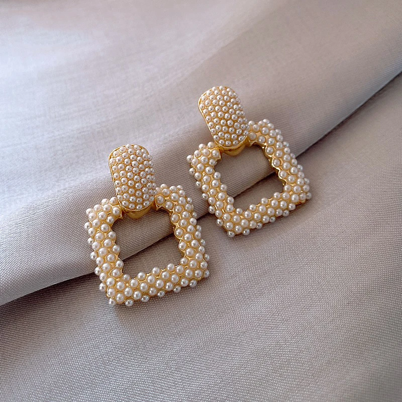 

French Romantic Small Pearl Square Dangle Earrings Fashion Korean jewelry 2021 New Wedding Party girls Unusual Luxury Earrings