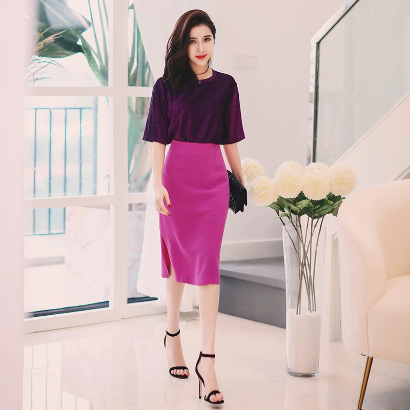 Женская юбка-карандаш с разрезом элегантная Облегающая Юбка До Колена