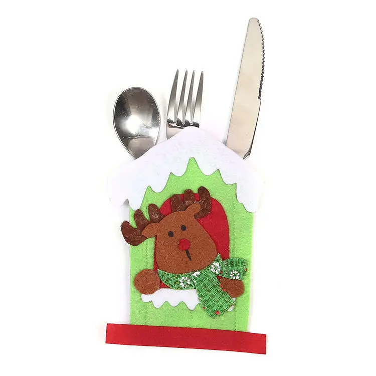 Santa Hat Reindeer Christmas New Year Pocket Fork Knife Cutlery Holder Bag Home Party Table Dinner Decoration Tableware 63007 - Цвет: 2PD-63012-3