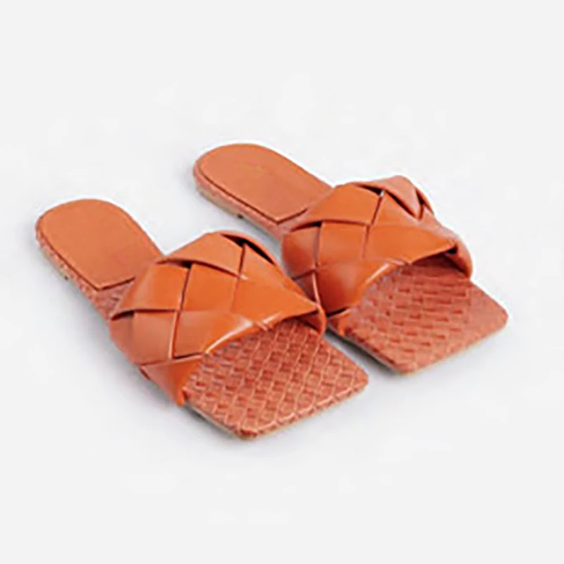 

High-quality comfortable and casual woven leather outdoor flat-bottomed Women slippers Pure color all-match beach Slippers