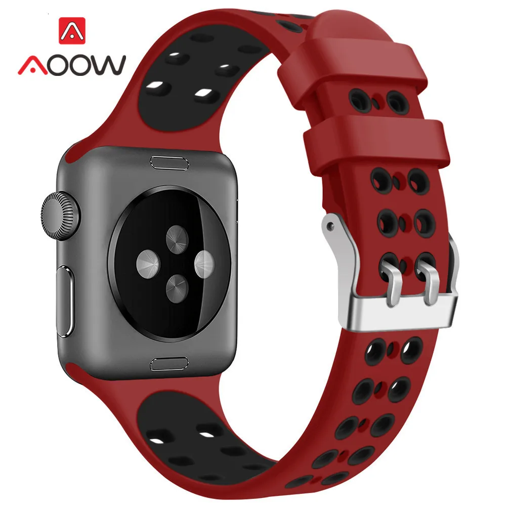 Силиконовый спортивный ремешок для часов Apple Watch 4 40 мм 44 мм 38 мм 42 мм с пряжкой дышащий браслет с отверстиями ремешок для iwatch 1 2 3