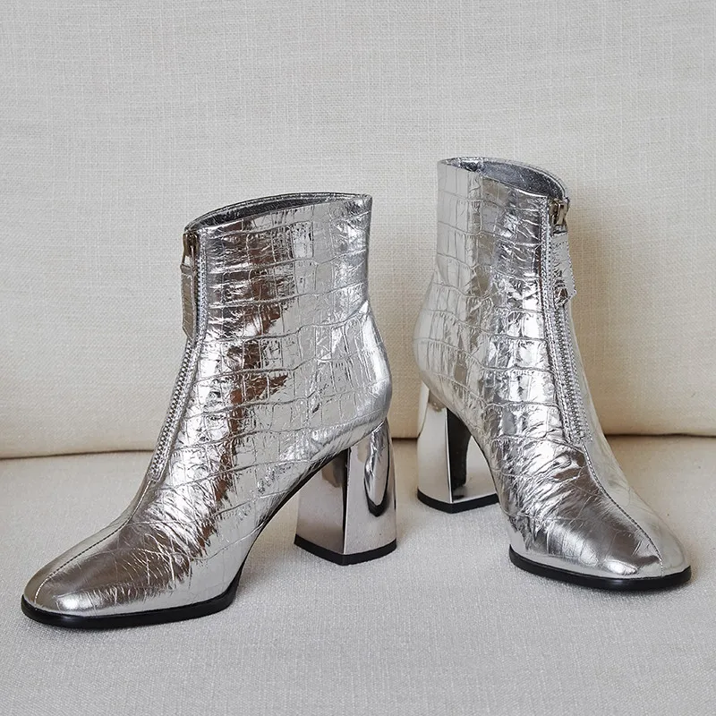 Женские ботильоны с квадратным носком ASUMER Черные из натуральной кожи на толстом