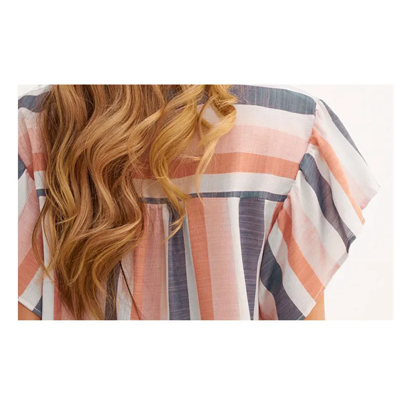 

T-shirt Top Women's Blouses Long Sleeve Summer Clothes For Women 2020Clothing FashionSpring Ruffled Short Sleeves Color contrast