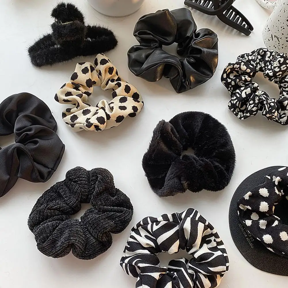 

French Flannel Scrunchie for Women Hair Ponytail All-Matching Hair Circle Black Color Novelty