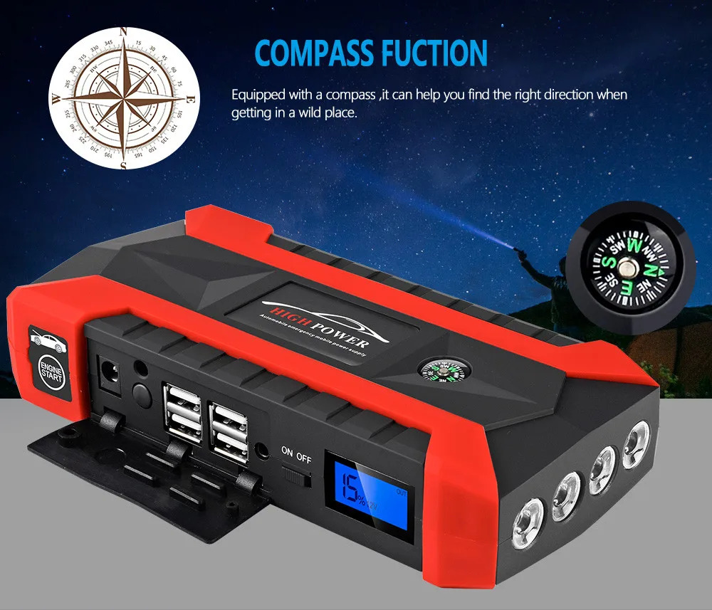 UK 89800mAh 12V lcd 4 USB Автомобильное зарядное устройство, зарядное устройство для автомобиля