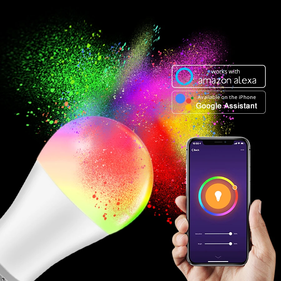 85 265 в E27 светодиодный светильник RGB 15 Вт Wifi управление через приложение умная