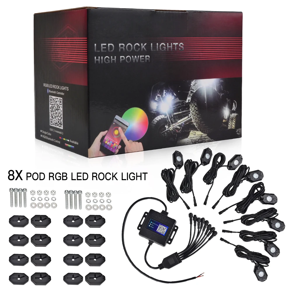 8 Pods H2CNC RGB светодиодный Pod Рок Огни Bluetooth многоцветный приложение неоновые IP67 светодиодный светильник комплект 4/6/8 накладки для Jeep грузовых автомобилей ATV внедорожник автомобиль Лодка - Цвет: 8 Pods