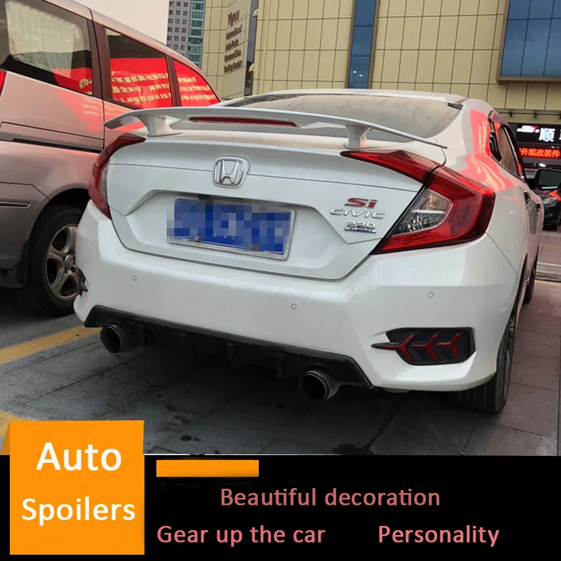 For Honda Civic Spoiler 2016 2017 2018 With Led Light High Quality ABS Material Car Rear Wing Primer Color Trunk | Автомобили и