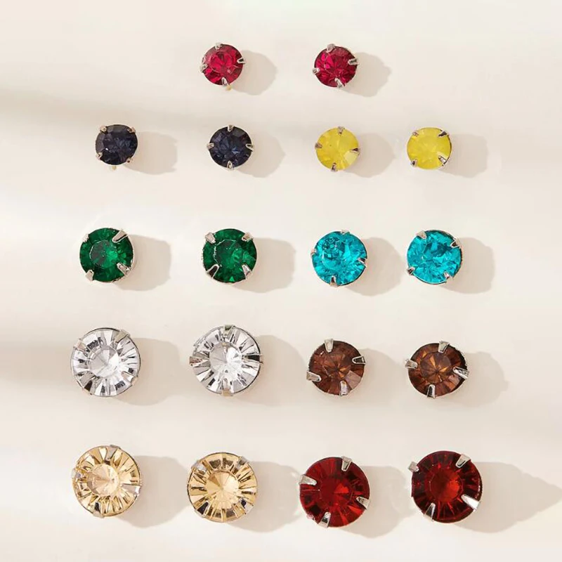 Коми корейские милые 9 пар/компл. трендовые Кристальные серьги гвоздики для