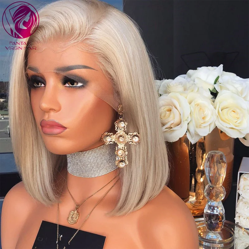 Real Humain Hair Wig Short Bob Lace Front Wig 13x4 Honey Blonde Lace Frontal Wigs for Women Silver White Straight Virgin Hair