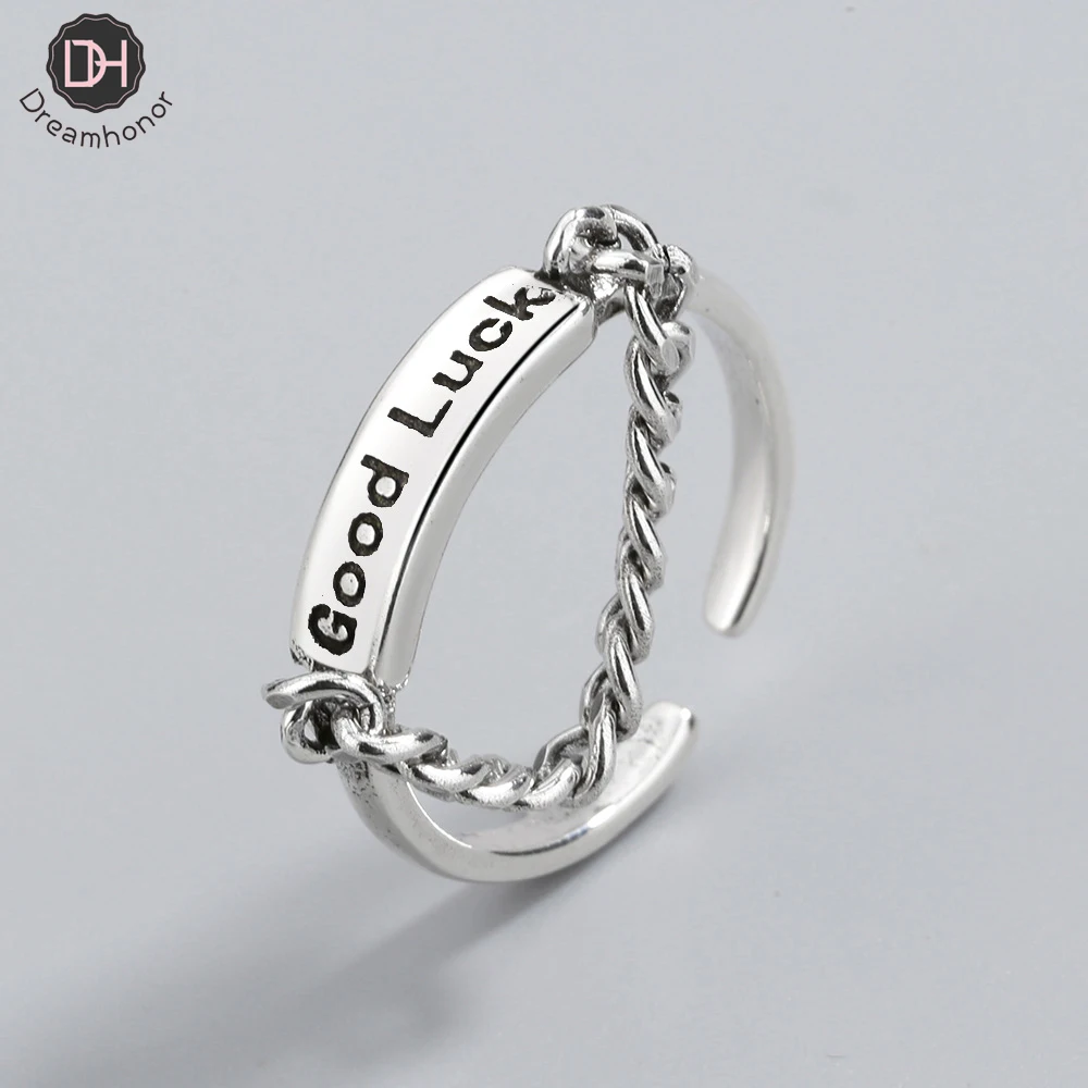 

Dreamhonor New Arrivals 925 Sterling Silver Chain Letter Good Luck Female Retro Rings for Women Fashion Vintage Rings Jewelry