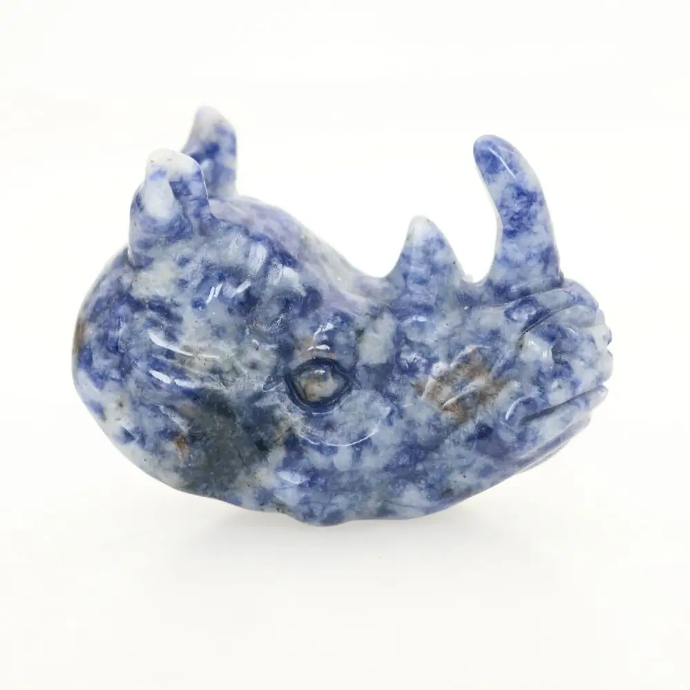 

2.3" 67g BLUE DOT STONE Carved Rhinoceros Crystal Skull Crystal Healing Reality Feng Shui Home Decore Skull Decor BW10