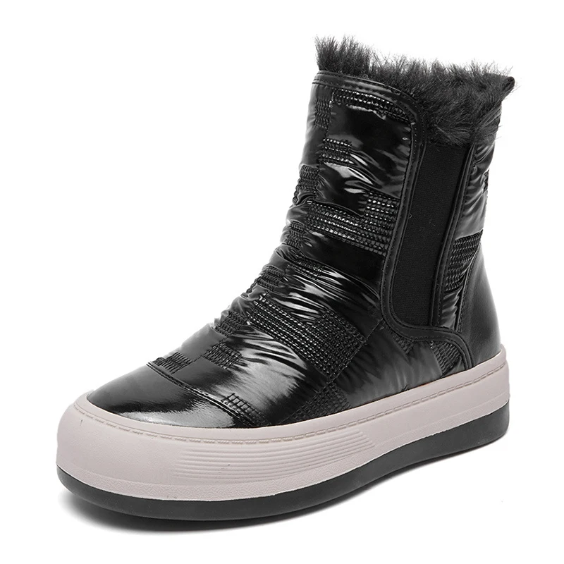 

Winter Waterproof Shoes Women's Leather Ankle Boots Female Designer Snow Boots Women 2021 Trend Platform Shoes Woman Flats Heels
