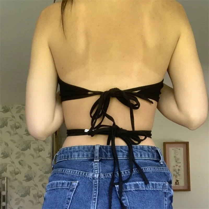 

Elegant Metal Buckle Halter Crop Top for Women Outfits Summer Sexy Backless Lace Up Top Cropped Streetwear Clothes