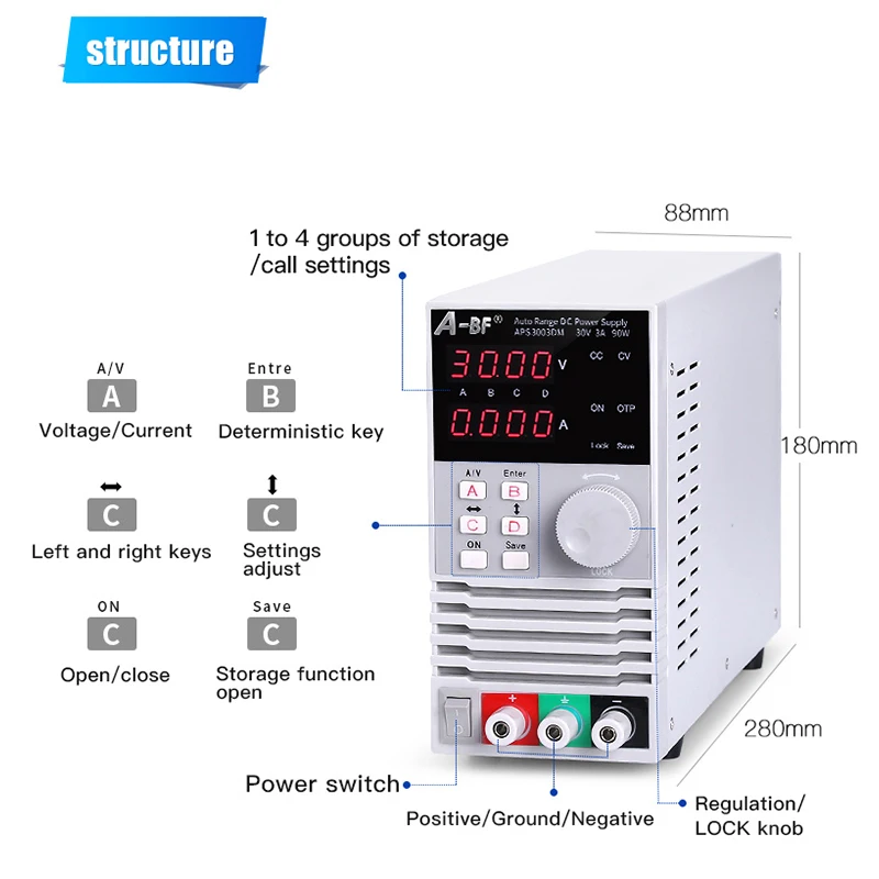 A-BF Digits DC Regulated Switching Adjustable Lab 30V 3A Power Supply Laboratory Precision LED Protect Eyes Bench Source 220 V |