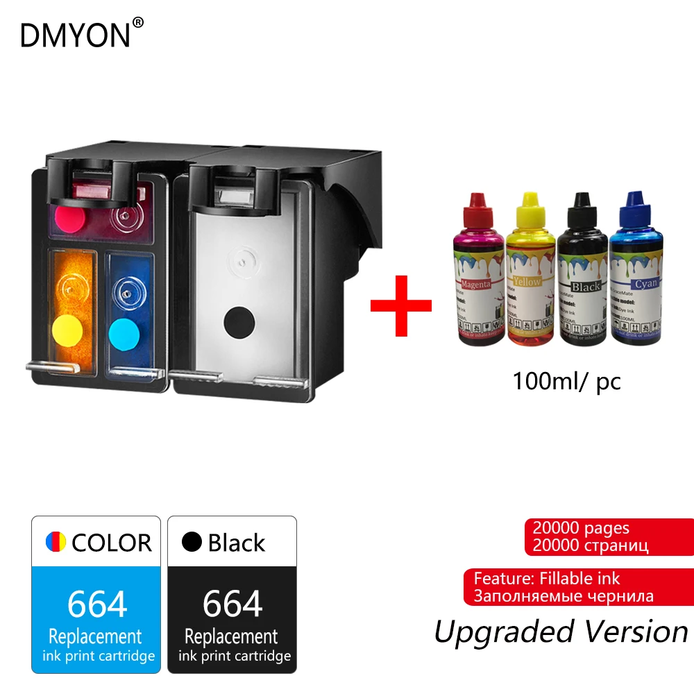 DMYON чернила 664XL перезаправляемый картридж Замена для hp 664 с чернилами hp DeskJet 1115 2135 3635 1118 2138 3636 3638 4536 4676 принтеры - Цвет: Black and Tri-color