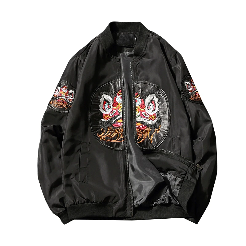 

Новинка 2020, мужские бейсбольные куртки YOUTHUP в китайском стиле с вышивкой и воротником в виде льва, повседневные весенне-осенние яркие куртки...