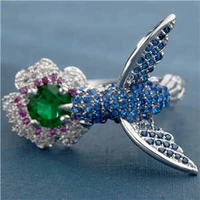trendy womens crystal rhinestones bird flower ring cute hummingbirds wedding ring engagement jewelry gift