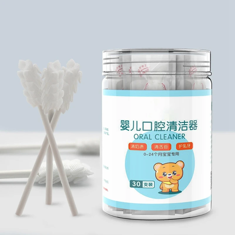 Limpiador bucal de gasa para beb&eacute;, cepillo de dientes de leche para beb&eacute;, con recubrimiento de lengua, 30 piezas-0