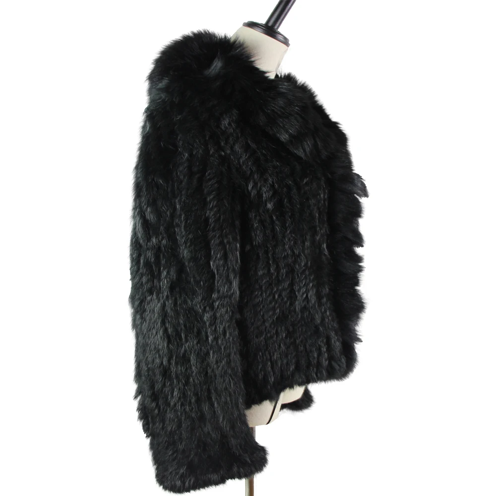 Женское зимнее трикотажное пальто Harppihop с воротником из лисьего меха|real rabbit fur
