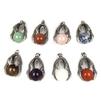 natural stone pendant creative dragon claw hold round stone beads charms for jewelry making diy bracelet necklace accessories