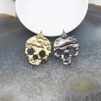 1pcs natural stone carved skull slice slab plating goldensilvery titanium pendant necklace diy jewelry making accessories