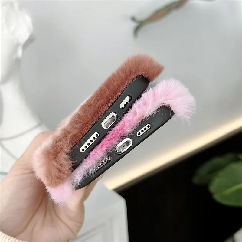 Fashion Lady Gift Case For iphone 11 12 13 14 Pro Max XS Max X XR 14 Plus 13Pro Fashion Furry fluffy Warm Soft Shockproof Cover images - 6