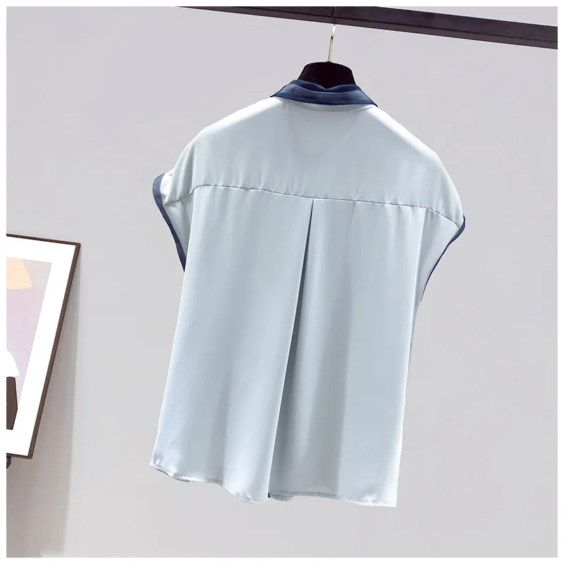 

Mesh patchwork chiffon blouse women Korean OL short sleeve womens tops and blouses slim modis shirt 2021 summer new arrival