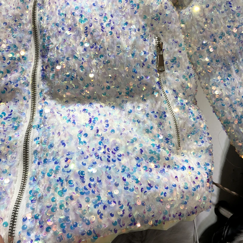 

2020 Winter New Stand Collar Colorful Sequins Thickened Warm Down Cotton Coat Women's Cotton-Padded Clothes Female Lady Parka