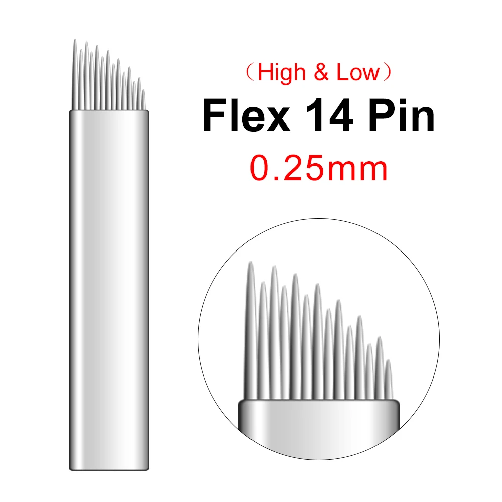 Permanent Makeup Manual Eyebrow 100pcs 14 F Pin Microblading Needles High Low Blade Needle Easy Click Tattoo 3D Embroidery Pen