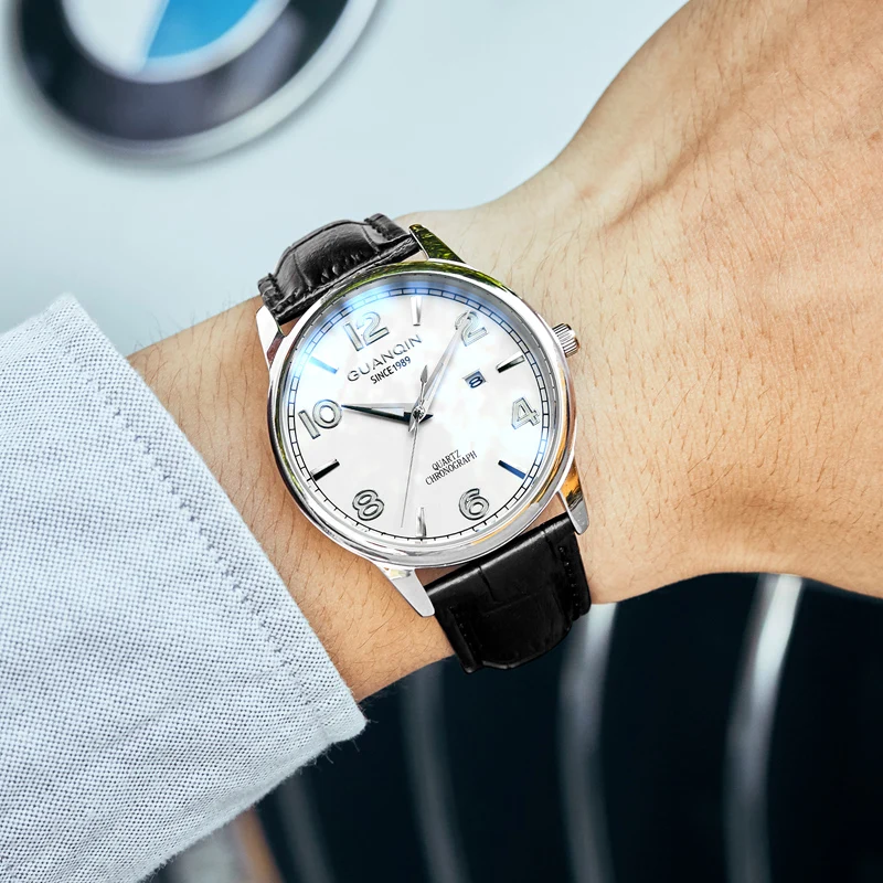 Популярные мужские часы GUANQIN модные светящиеся водонепроницаемые наручные с