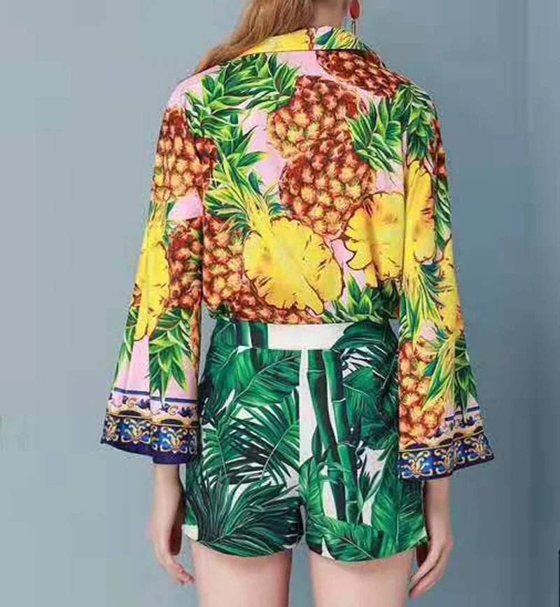 

2020 fashion spring and summer explosions, pineapple color, pineapple leaf pattern shorts, head-back set, shopping must, tide
