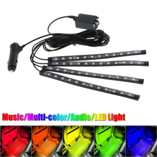 

Car RGB LED Interior Strip Light 4pcs Colors Car Styling Decorative Light Music sound Control Multiple lighting Atmosphere Lamps