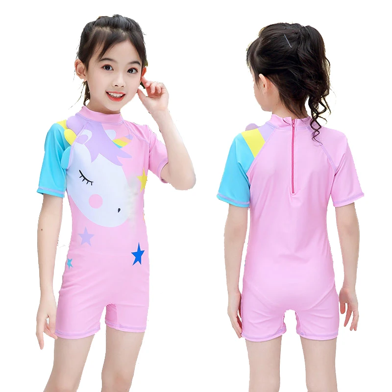 

One Piece Short Sleeve Kids Bathing Suit Girls Swimwear For Children Swimsuit Maillot De Bain Fille Swimming Dress Beachwear