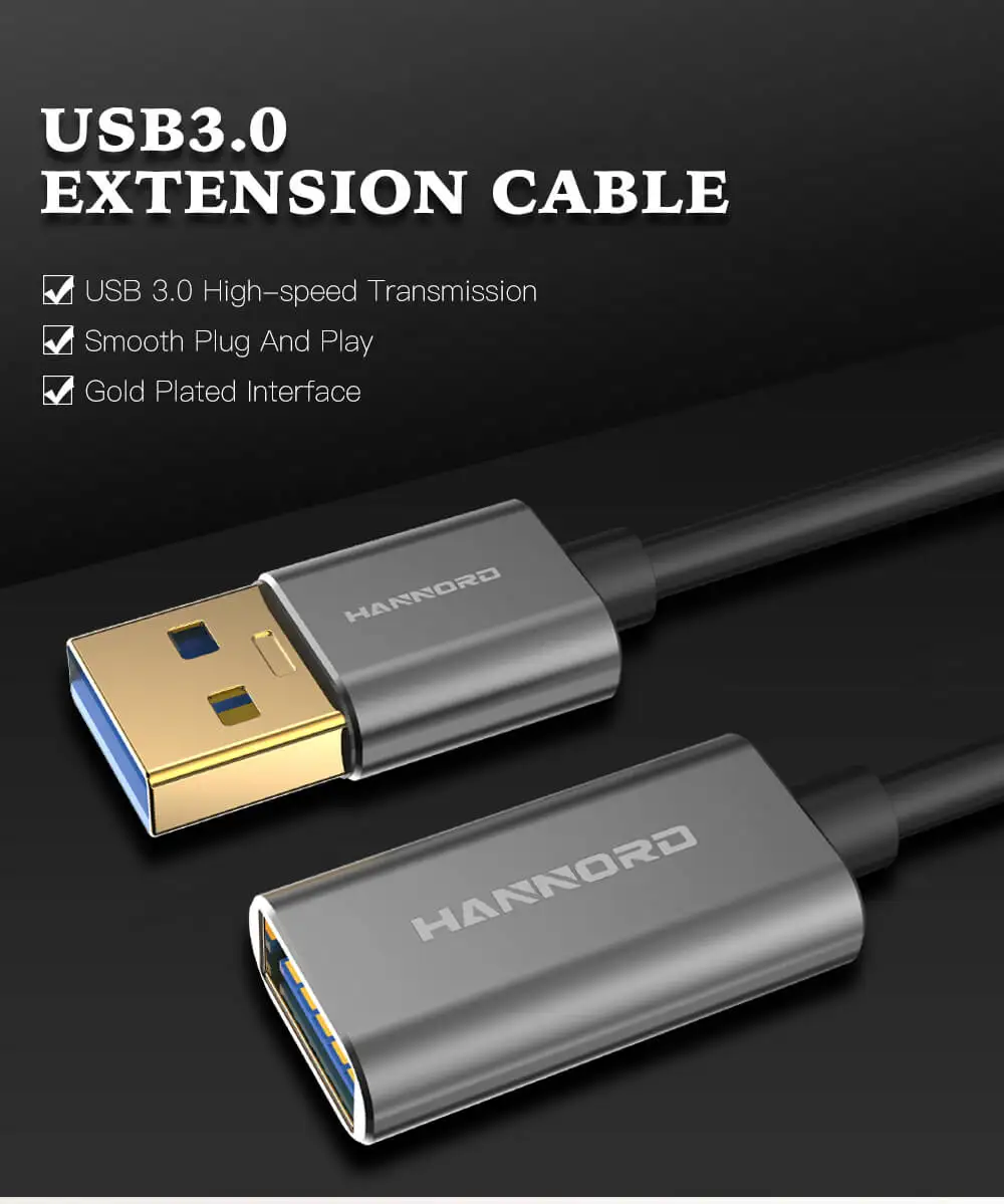 Hannord USB кабель-удлинитель для мужчин и женщин USB кабель-удлинитель USB 3,0 кабель-удлинитель Кабель для передачи данных для ПК клавиатура принтер Smart tv
