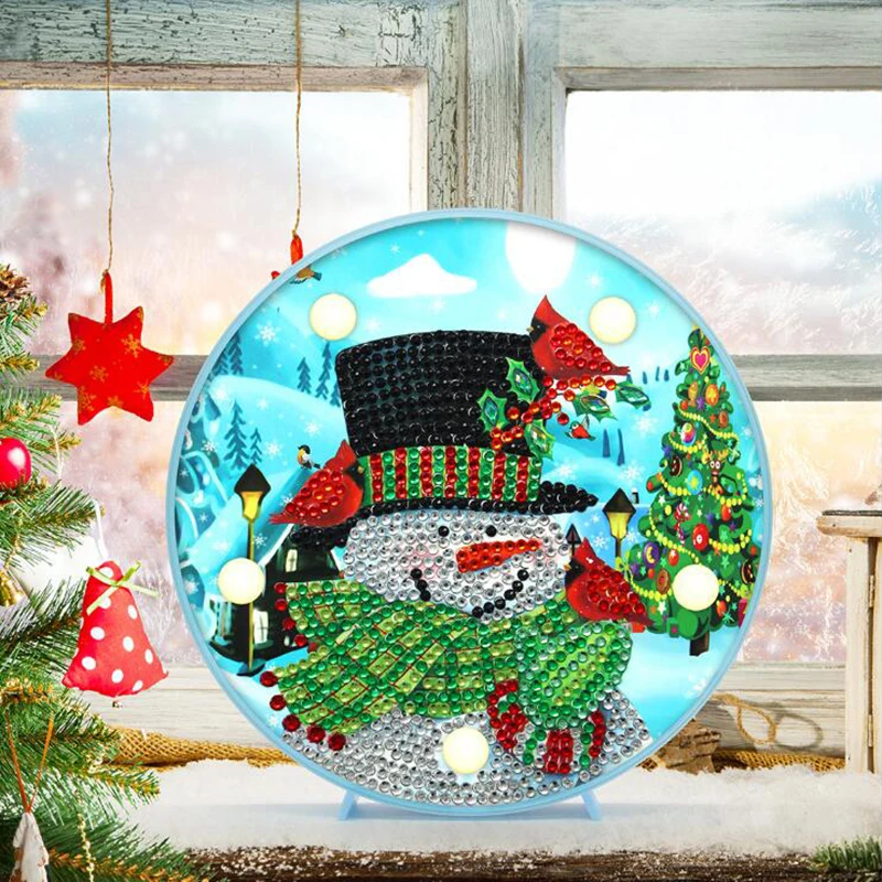 

New 5D DIY LED Diamond Painting Night Light Christmas Snowman Cross Stitch Embroidery Special Shape Home Bedroom decoration