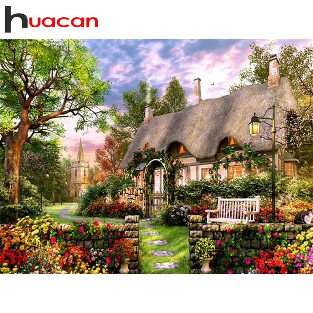 Huacan 5д алмазная вышивка полная выкладка пейзаж мазайка картина стразами дом
