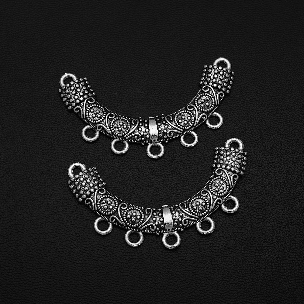

7pcs/Lots 47x27mm Antique Silver Plated Flower Bohemian Necklace Connector Charms Pendant For Diy Jewelery Accessories Crafts