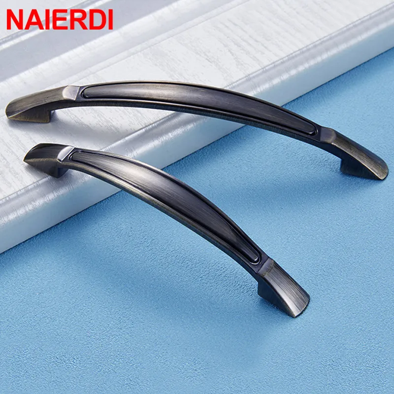 Винтажные бронзовые ручки NAIERDI для кухонного шкафа однотонные ящиков серебряные