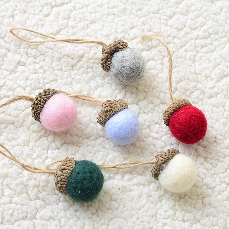 

6PCS Wool Felt Acorn Pine Cones Christmas Tree Ornaments Hanging Ball Home Office School Party Craft DIY Decoration Kids Gifts