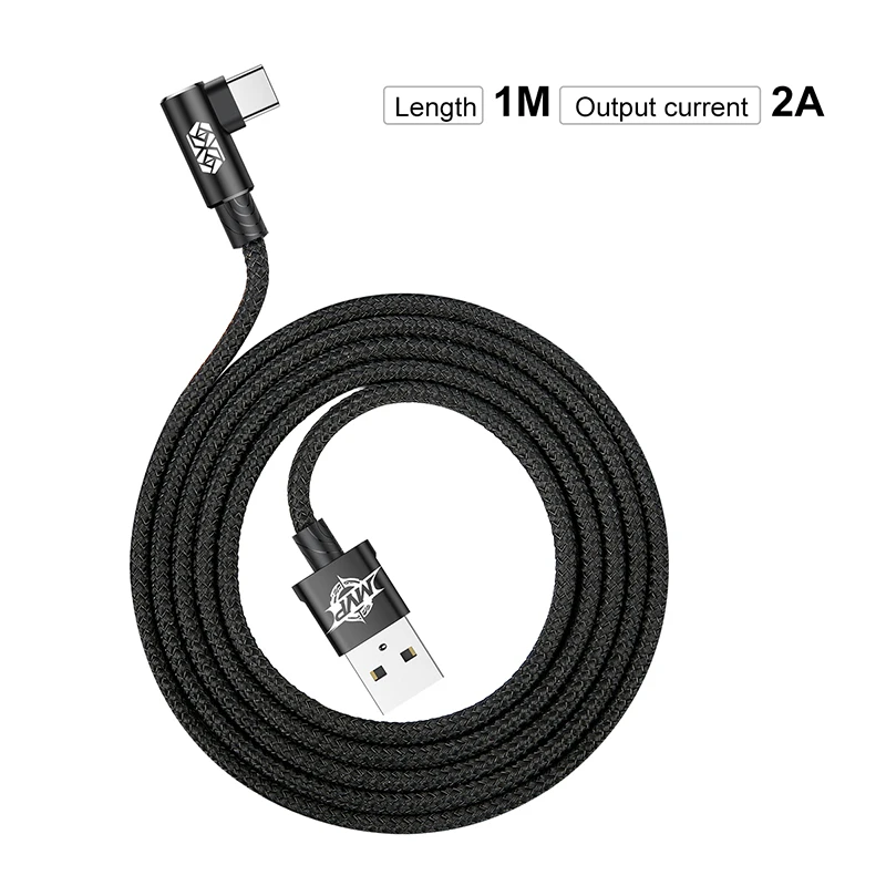 Baseus кабель usb type-C 90 градусов для Xiaomi huawei P10 type-C, зарядный провод для мобильного телефона samsung S8 USB-C, кабель для передачи данных - Название цвета: Black 1M